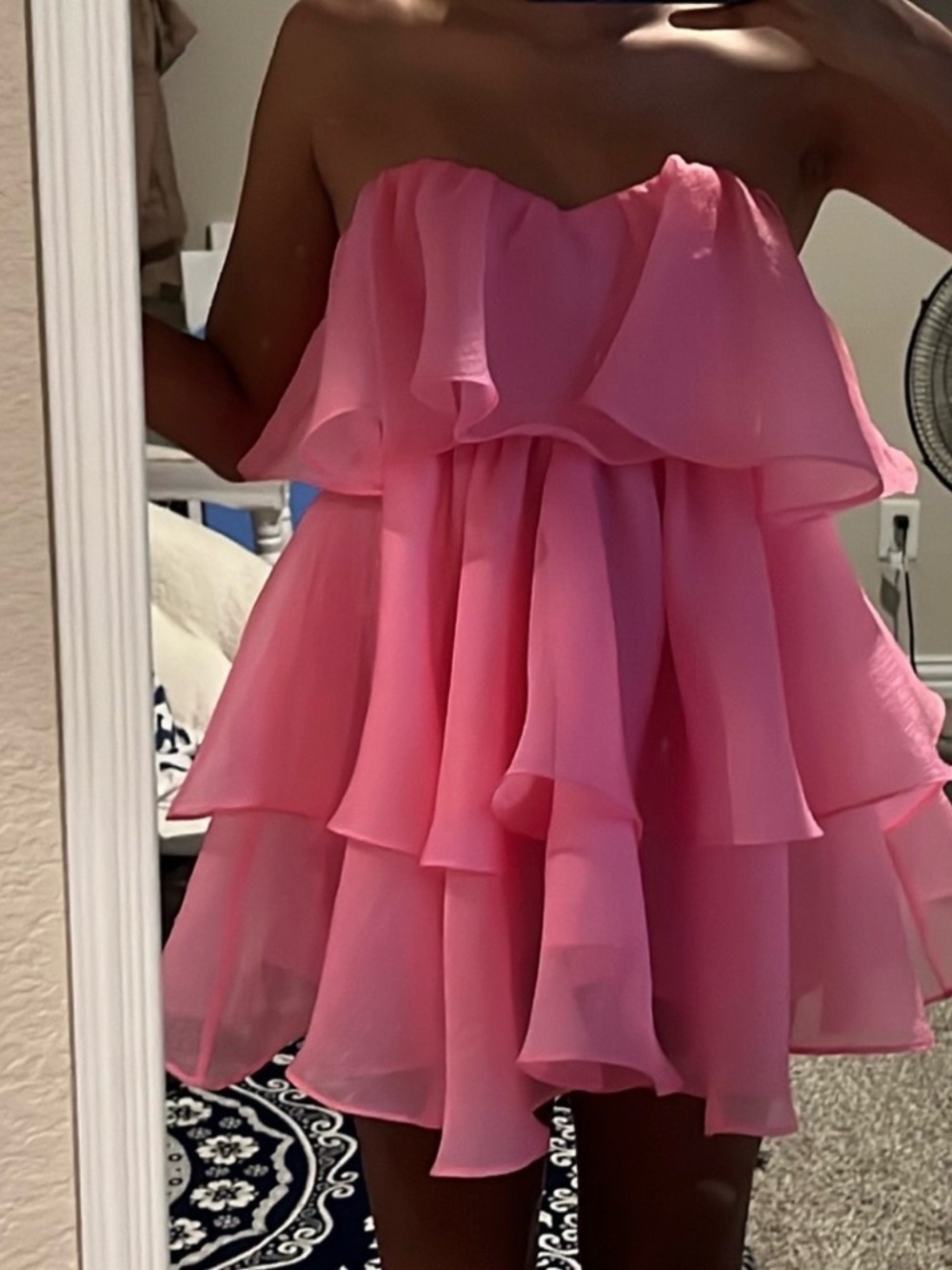 Pink Tiered Ruffle Strapless Mini Dress